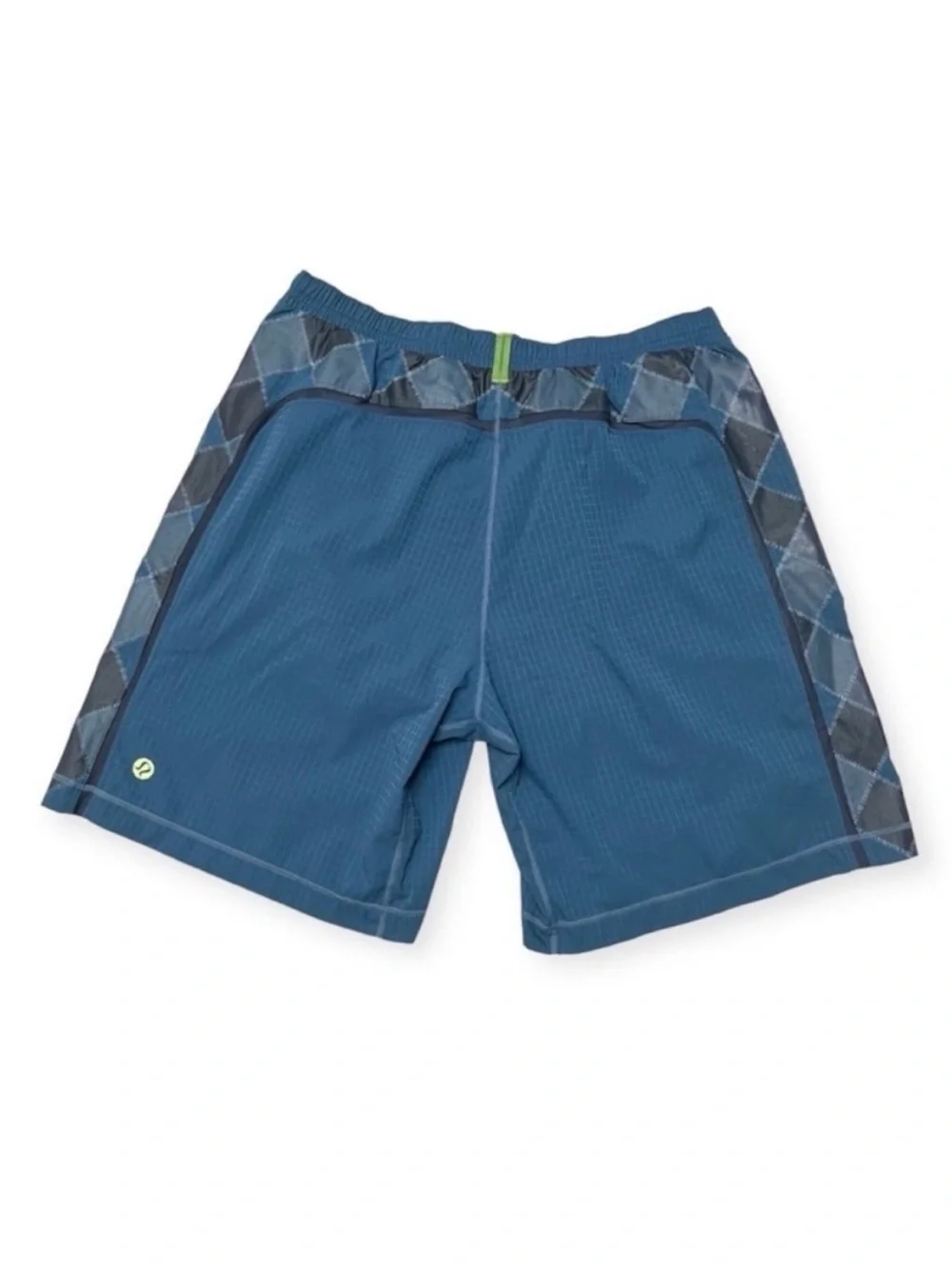 Lululemon Surge Shorts Teal Green Black Argyle 4 Way Stretch Lined